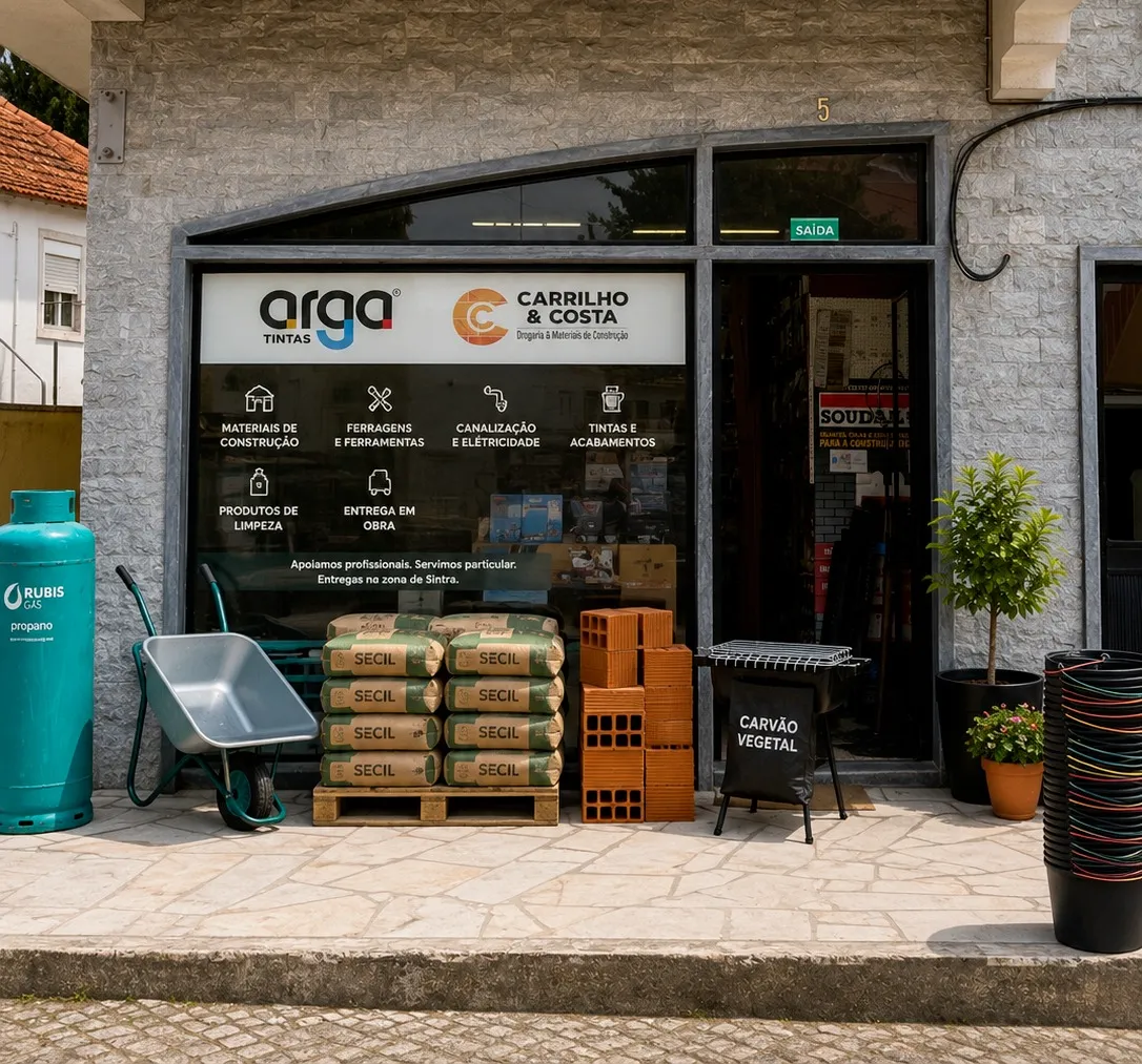 Fachada da loja Carrilho & Costa em Montelavar, Largo da Igreja, Sintra